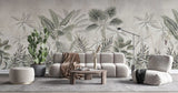 Tapet tropical personalizat cu palmieri si frunze de bananier monstera si plante tropicale tropical sepia