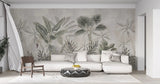 Tapet tropical personalizat cu palmieri si frunze de bananier monstera si plante tropicale tropical sepia