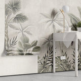 Tapet tropical personalizat cu palmieri si frunze de bananier monstera si plante tropicale tropical sepia