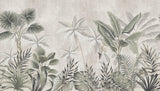 Tapet tropical personalizat cu palmieri si frunze de bananier monstera si plante tropicale tropical sepia