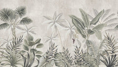 Tapet tropical personalizat cu palmieri si frunze de bananier monstera si plante tropicale tropical sepia