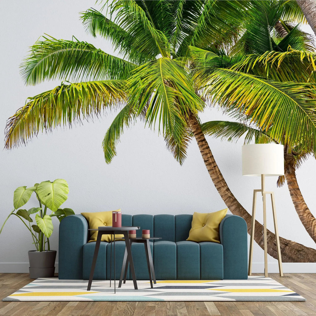 Tapet personalizat tropical cu palmier pe un fundal alb hawaii