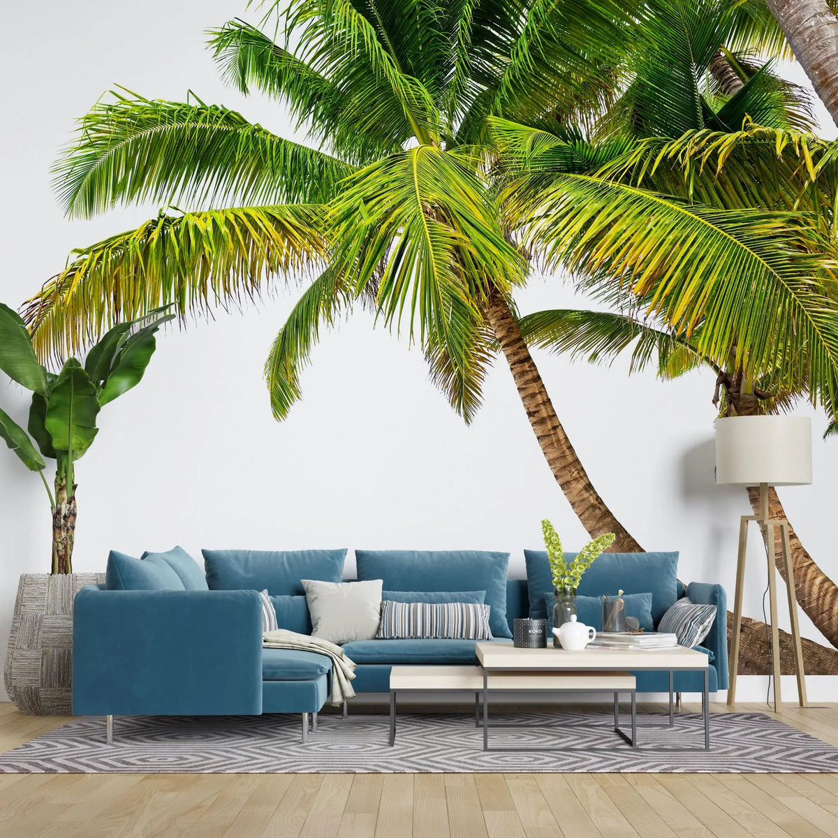 Tapet personalizat tropical cu palmier pe un fundal alb hawaii