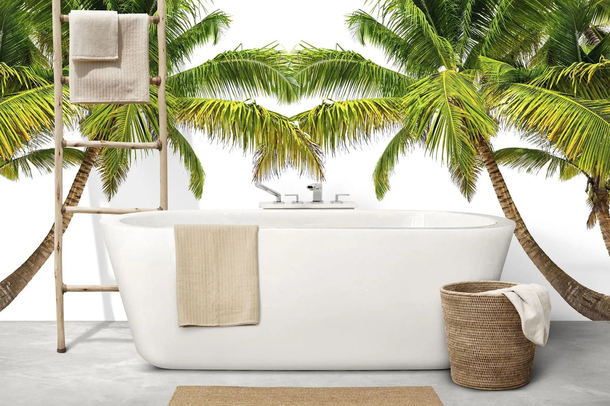 Tapet personalizat tropical cu palmier pe un fundal alb hawaii