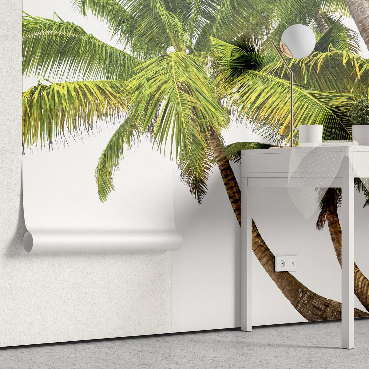 Tapet personalizat tropical cu palmier pe un fundal alb hawaii