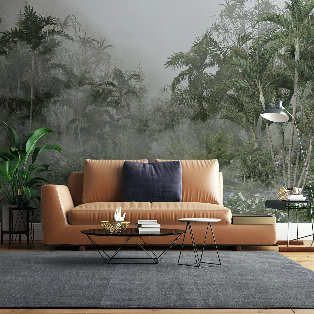 Tapet personalizat tropical cu jungla aflata in ceata foggy jungle