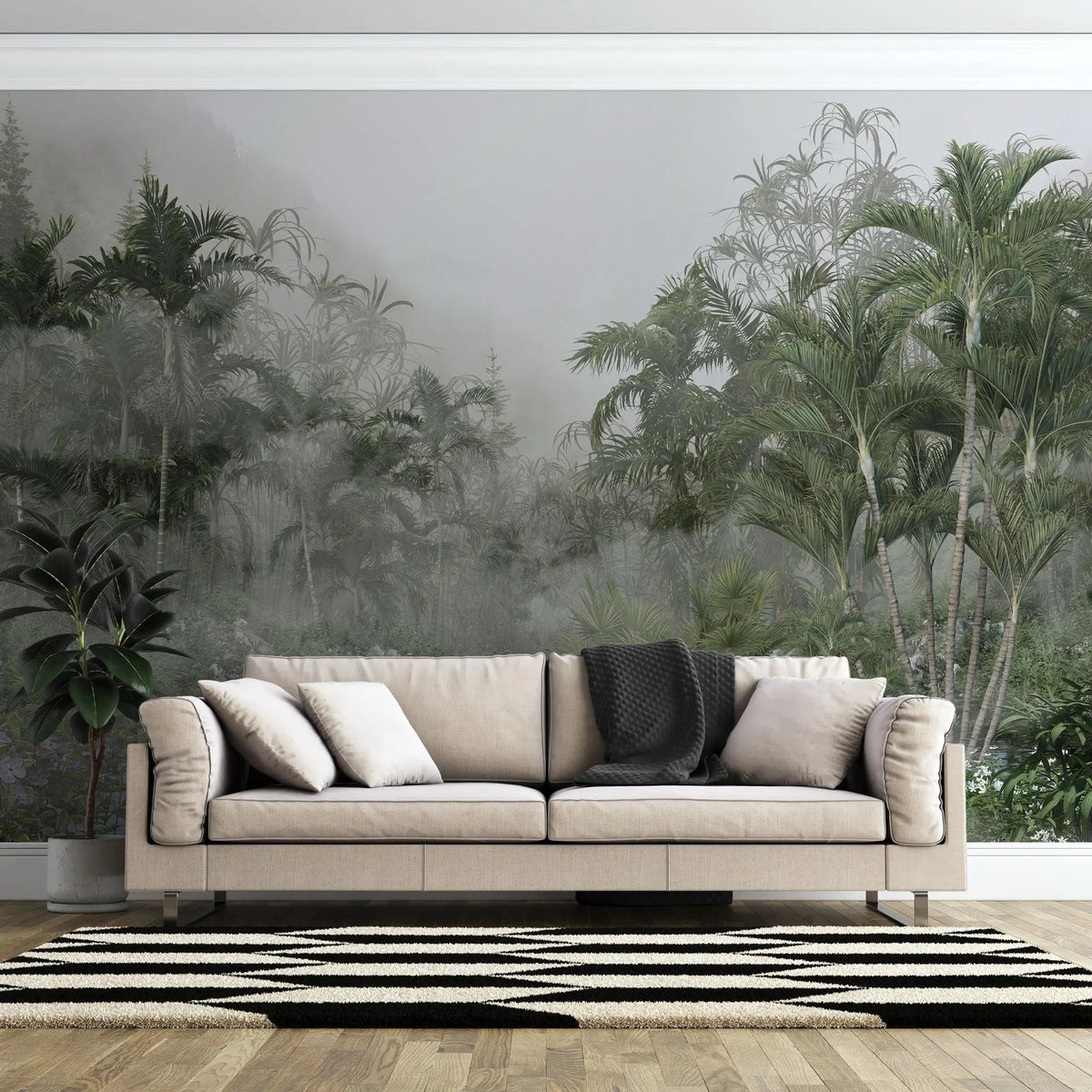 Tapet personalizat tropical cu jungla aflata in ceata foggy jungle