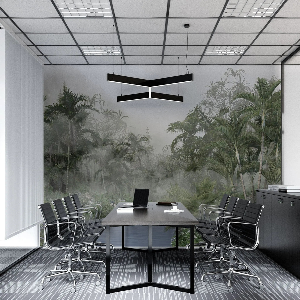 Tapet personalizat tropical cu jungla aflata in ceata foggy jungle