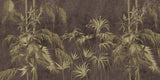 Tapet personalizat tropical cu bambus auriu pe un fundal maro inchis dark bamboo