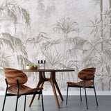 Tapet personalizat tropical cu bambus pe un fundal deschis white jungle