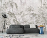 Tapet personalizat tropical cu bambus pe un fundal deschis white jungle