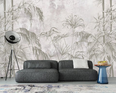 Tapet personalizat tropical cu bambus pe un fundal deschis white jungle
