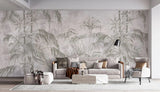 Tapet personalizat tropical cu bambus pe un fundal deschis white jungle