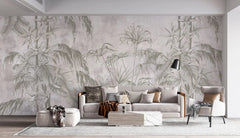 Tapet personalizat tropical cu bambus pe un fundal deschis white jungle