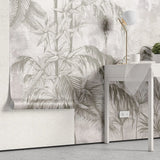 Tapet personalizat tropical cu bambus pe un fundal deschis white jungle