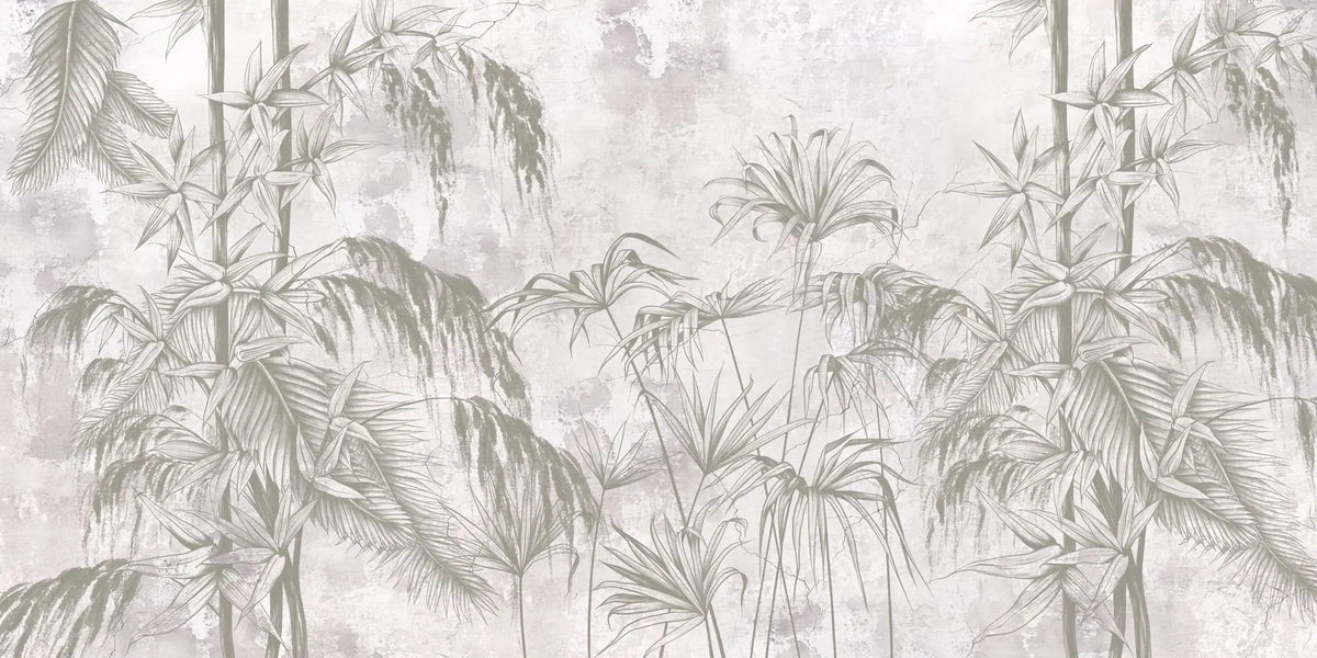 Tapet personalizat tropical cu bambus pe un fundal deschis white jungle