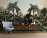 Tapet personalizat tropical cu junngla innorata peisaj tropical cu palmieri si plante tropicale cloudy jungle