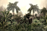 Tapet personalizat tropical cu junngla innorata peisaj tropical cu palmieri si plante tropicale cloudy jungle