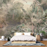 Tapet personalizat tropical cu jungla tropicala aflata in ceata in nuante rozalii rose jungle