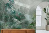 Tapet personalizat tropical cu jungla tropicala in nuante intense de verde cyan deep cyan jungle