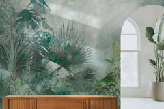 Tapet personalizat tropical cu jungla tropicala in nuante intense de verde cyan deep cyan jungle