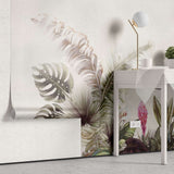 Tapet personalizat tropical cu jungla tropicala in nuante de verde portocaliu si roz aesthetic jungle
