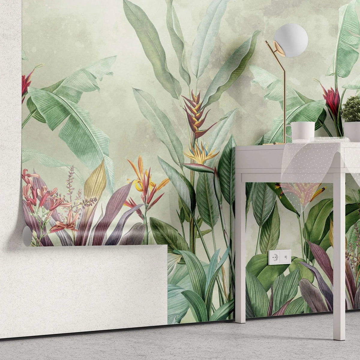 Tapet personalizat tropical cu jungla tropicala in nuante de verde cu plante tropicale tropical dream