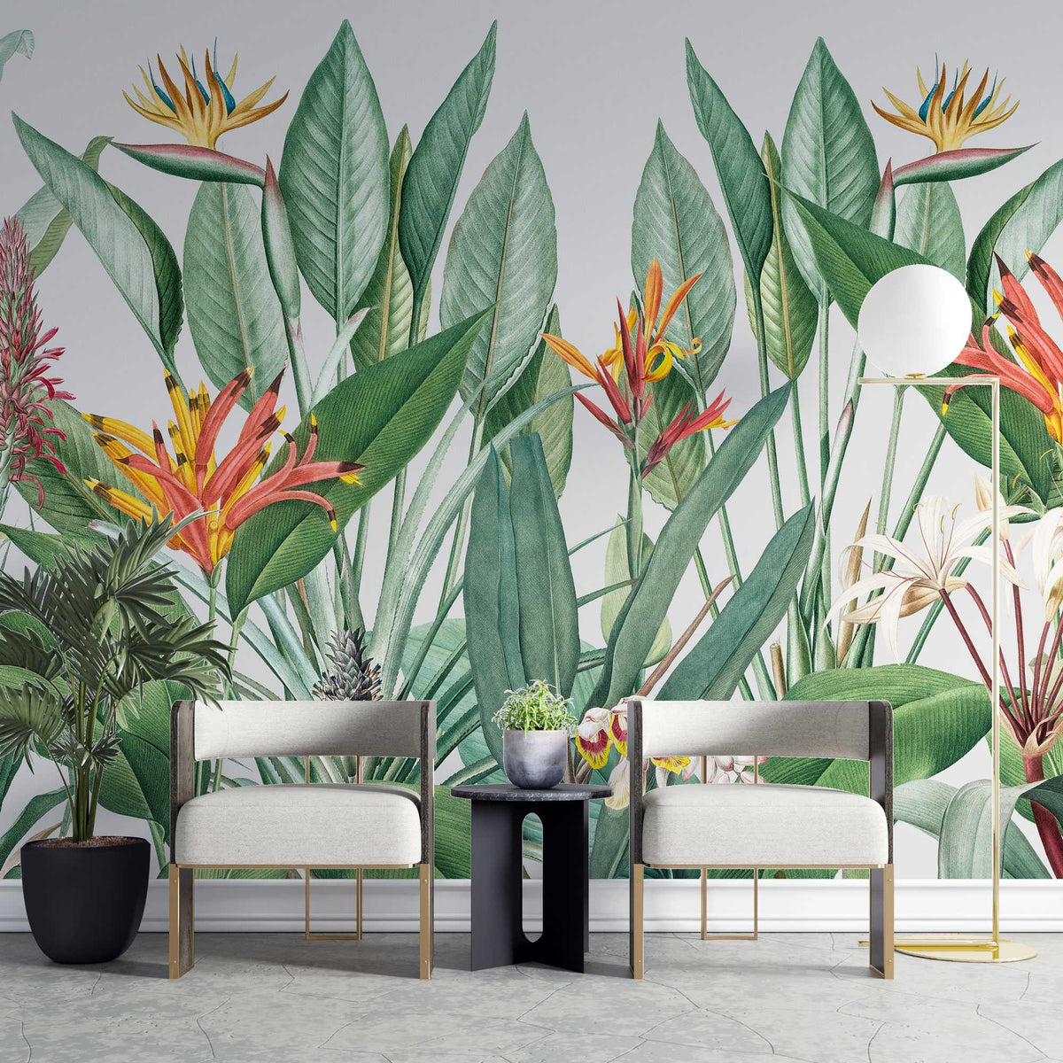 Tapet personalizat tropical cu jungla tropicala in nuante de verde cu plante tropicale tropical paradise