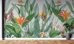 Tapet personalizat tropical cu jungla tropicala in nuante de verde cu plante tropicale tropical paradise