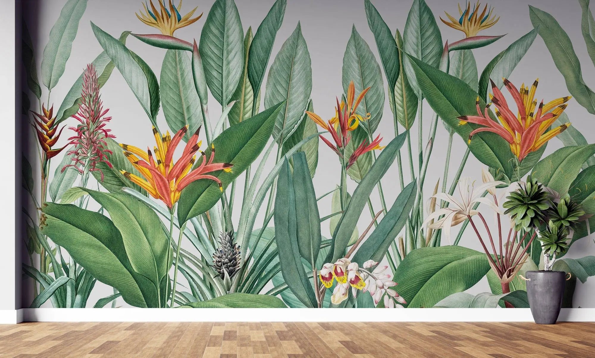 Tapet personalizat tropical cu jungla tropicala in nuante de verde cu plante tropicale tropical paradise