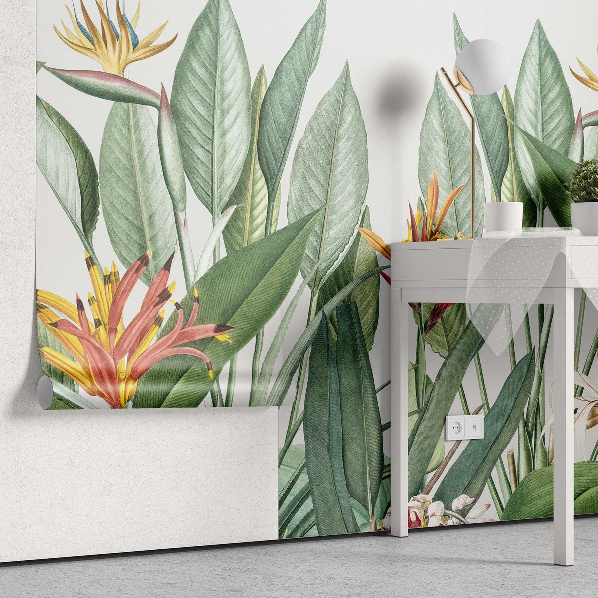 Tapet personalizat tropical cu jungla tropicala in nuante de verde cu plante tropicale tropical paradise
