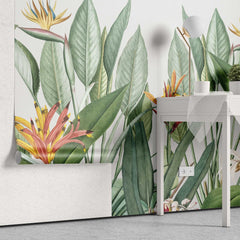 Tapet personalizat tropical cu jungla tropicala in nuante de verde cu plante tropicale tropical paradise