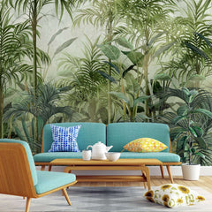 Tapet personalizat tropical cu straturi texturate in nuante vii de verde oferind o senzatie de profunzime si naturalete tropical texture light