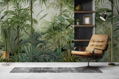 Tapet personalizat tropical cu straturi texturate in nuante vii de verde oferind o senzatie de profunzime si naturalete tropical texture light