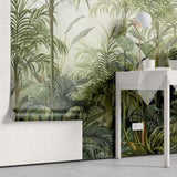 Tapet personalizat tropical cu straturi texturate in nuante vii de verde oferind o senzatie de profunzime si naturalete tropical texture light