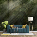 Tapet personalizat tropical cu straturi texturate in nuante vii de verde inchis oferind o senzatie de profunzime si mister tropical texture dark