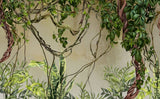 Tapet personalizat tropical cu asamblu de plante tropicale verzi si liane creand un un spatiu plin de prospetime si culoare green vine