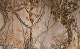 Tapet personalizat tropical cu umbre monocrome maronii de plante tropicale si liane creand un joc subtil de lumina si intuneric sepia vine shadows
