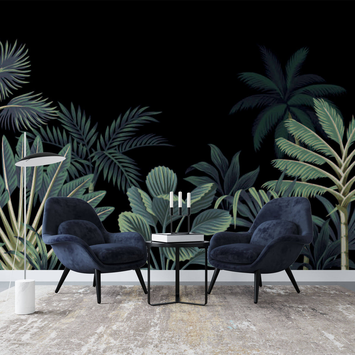Tapet personalizat Tropical cu peisaj tropical pe un fundal negru - BLACK JUNGLE
