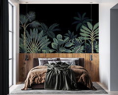 Tapet personalizat Tropical cu peisaj tropical pe un fundal negru - BLACK JUNGLE