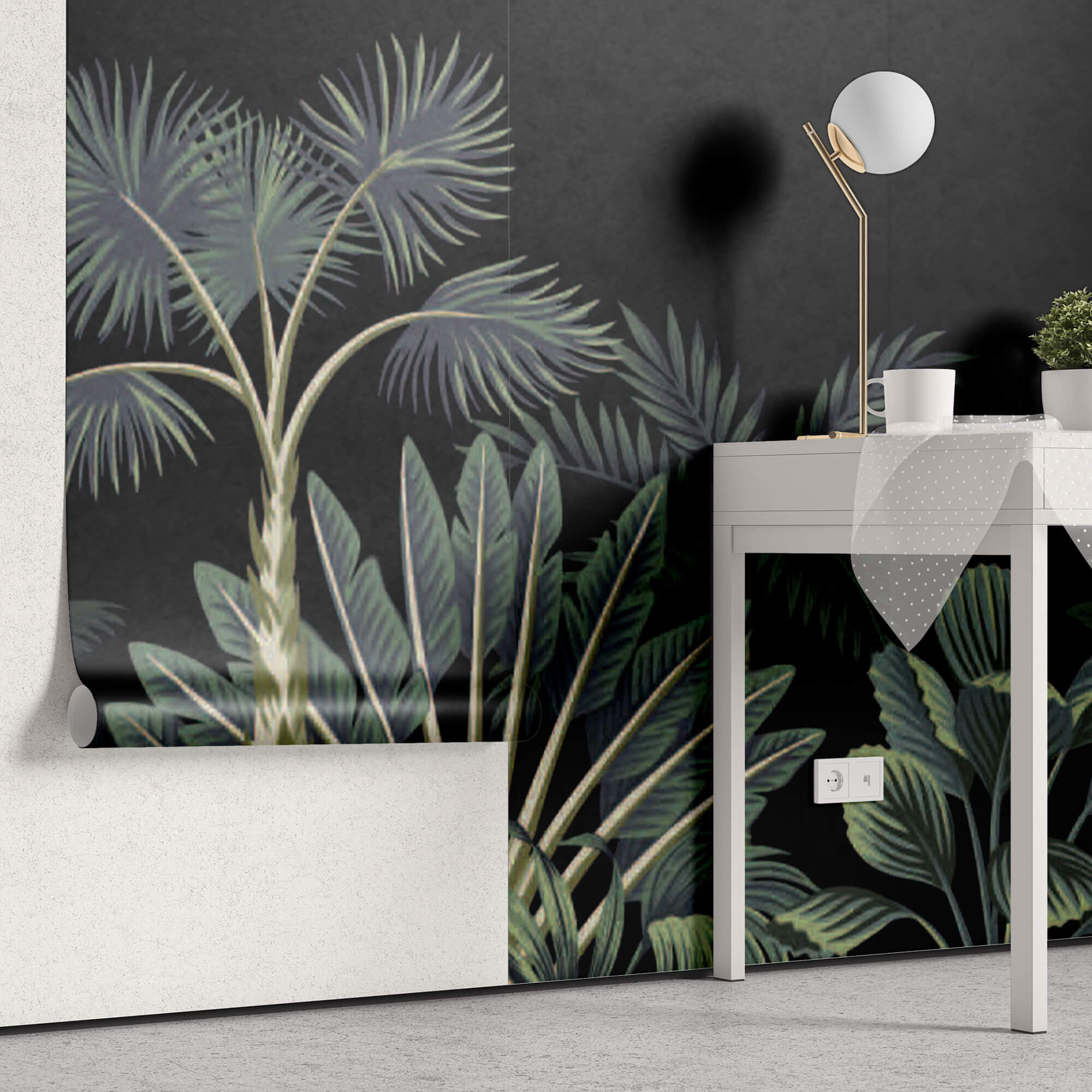 Tapet personalizat Tropical cu peisaj tropical pe un fundal negru - BLACK JUNGLE