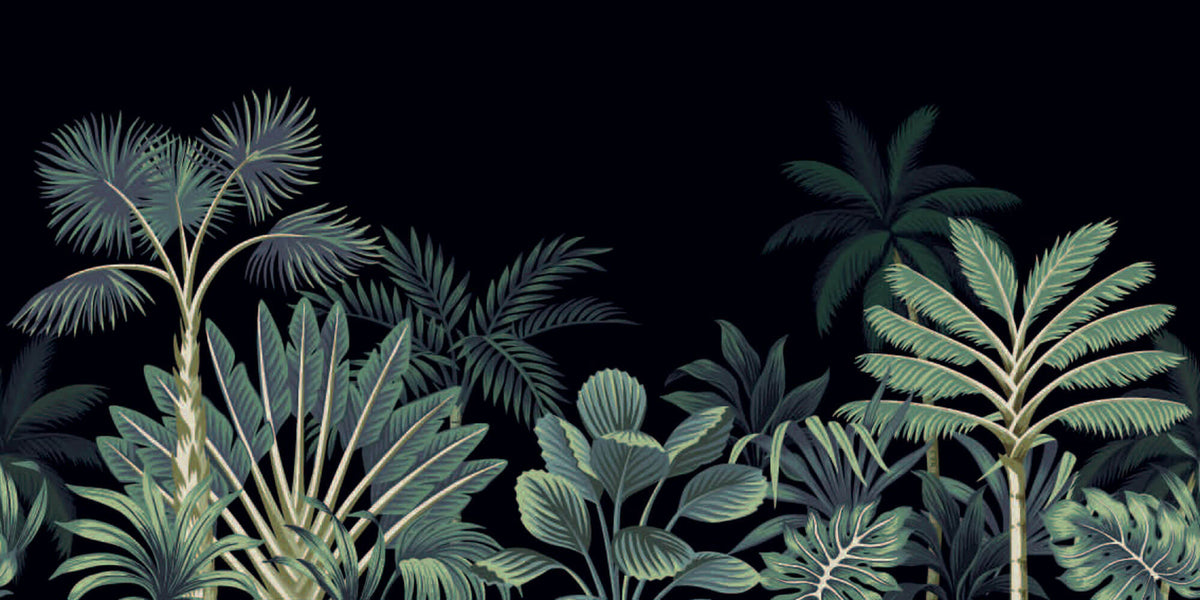 Tapet personalizat Tropical cu peisaj tropical pe un fundal negru - BLACK JUNGLE