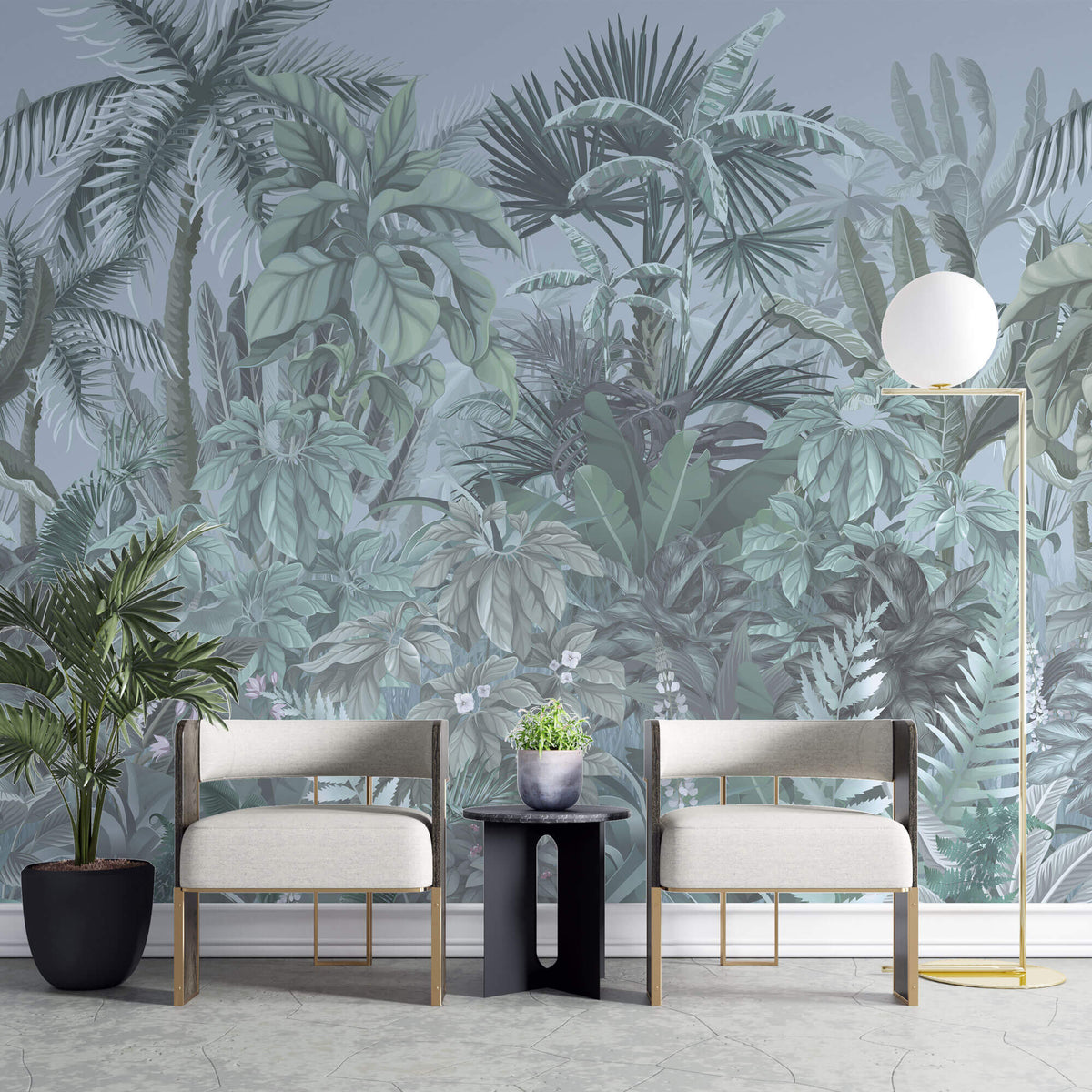 Tapet personalizat Tropical cu plante tropicale intr-un fundal albastru - BLUE TINTED JUNGLE