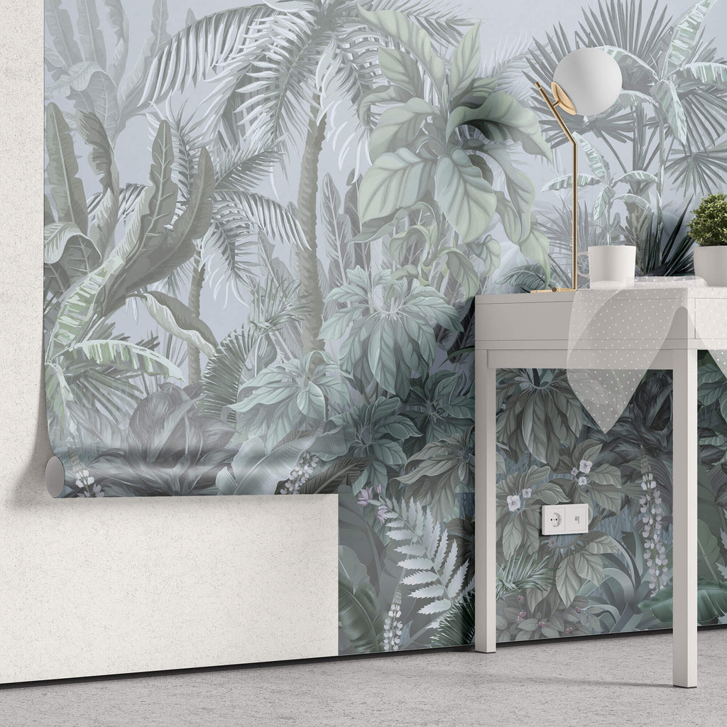 Tapet personalizat Tropical cu plante tropicale intr-un fundal albastru - BLUE TINTED JUNGLE