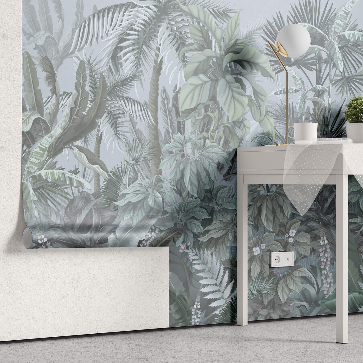 Tapet personalizat Tropical cu plante tropicale intr-un fundal albastru - BLUE TINTED JUNGLE