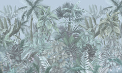 Tapet personalizat Tropical cu plante tropicale intr-un fundal albastru - BLUE TINTED JUNGLE