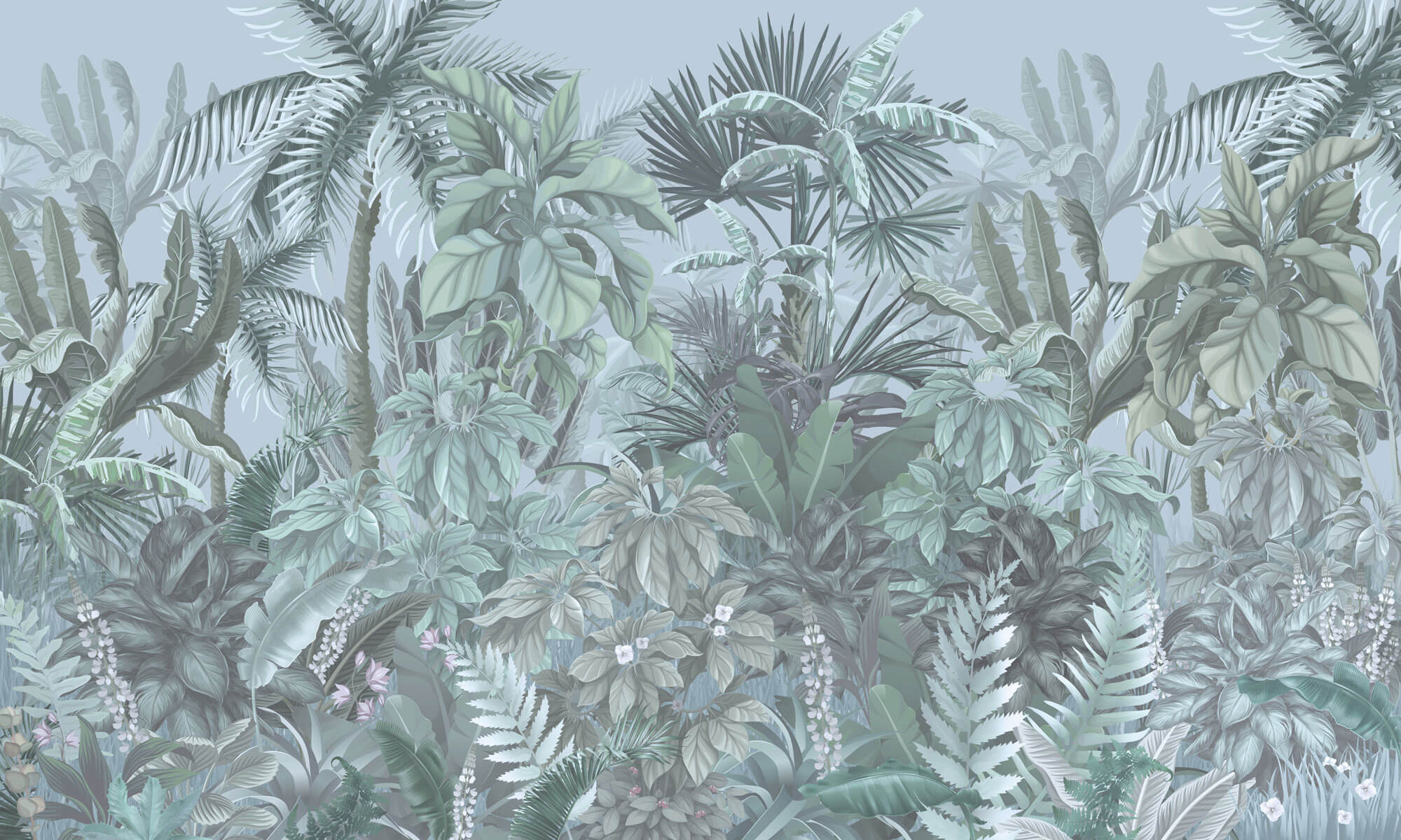 Tapet personalizat Tropical cu plante tropicale intr-un fundal albastru - BLUE TINTED JUNGLE