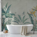 Tapet personalizat Tropical cu plante tropicale in nuante de verde si fundal bej - PARADISE TROPIC SKETCH