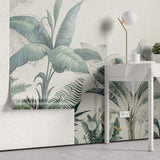 Tapet personalizat Tropical cu plante tropicale in nuante de verde si fundal bej - PARADISE TROPIC SKETCH