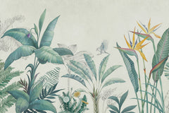 Tapet personalizat Tropical cu plante tropicale in nuante de verde si fundal bej - PARADISE TROPIC SKETCH